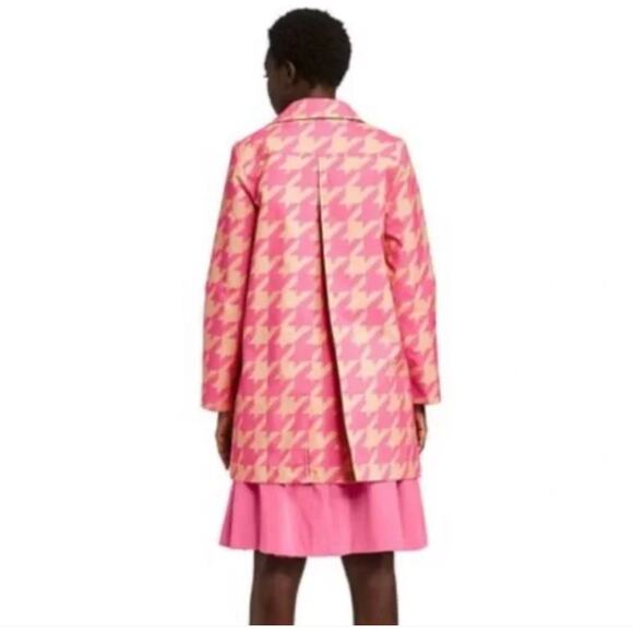 Isaac Mizrahi Pink Plaid Houndstooth Trenchcoat Jacket Coat Large Barbiecore - Picture 2 of 12